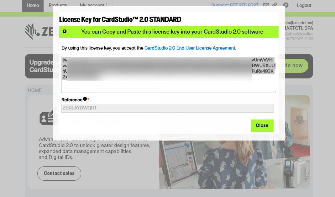 Pantalla de activación de licencia