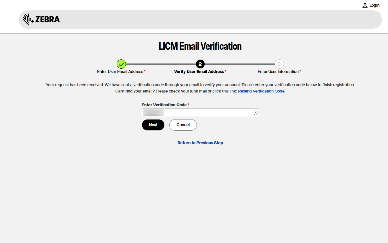 Ingreso de código de verificación